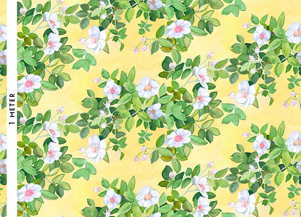 Rose Summer Fabric – Buttercup Yellow Floral Linen by the Metre | Bowerbird Collections
