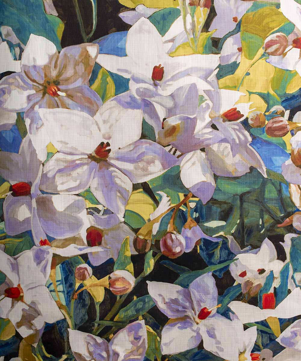 Amira Gold Fabric – Hand-Painted Floral Linen by the Metre | Bowerbird Collections