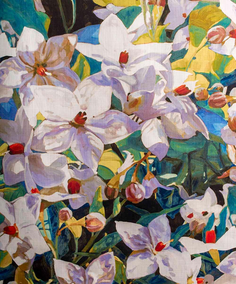 Amira Gold Fabric – Hand-Painted Floral Linen by the Metre | Bowerbird Collections