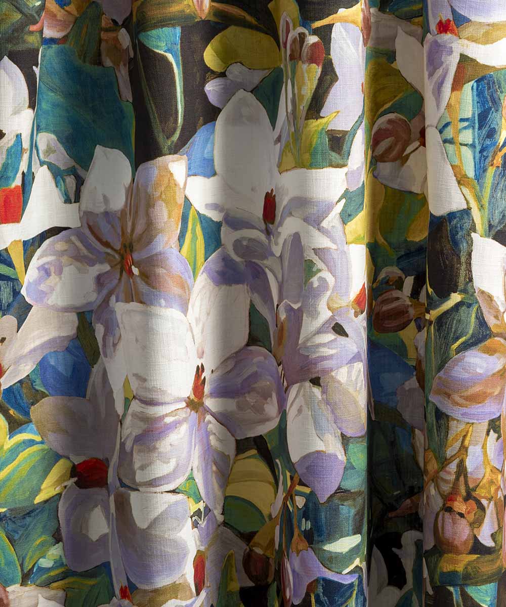 Amira Gold Fabric – Hand-Painted Floral Linen by the Metre | Bowerbird Collections