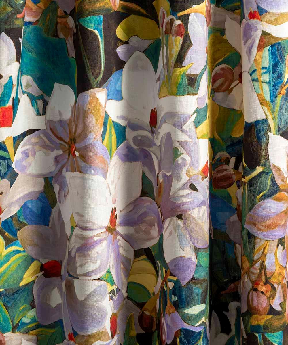 Amira Gold Fabric – Hand-Painted Floral Linen by the Metre | Bowerbird Collections