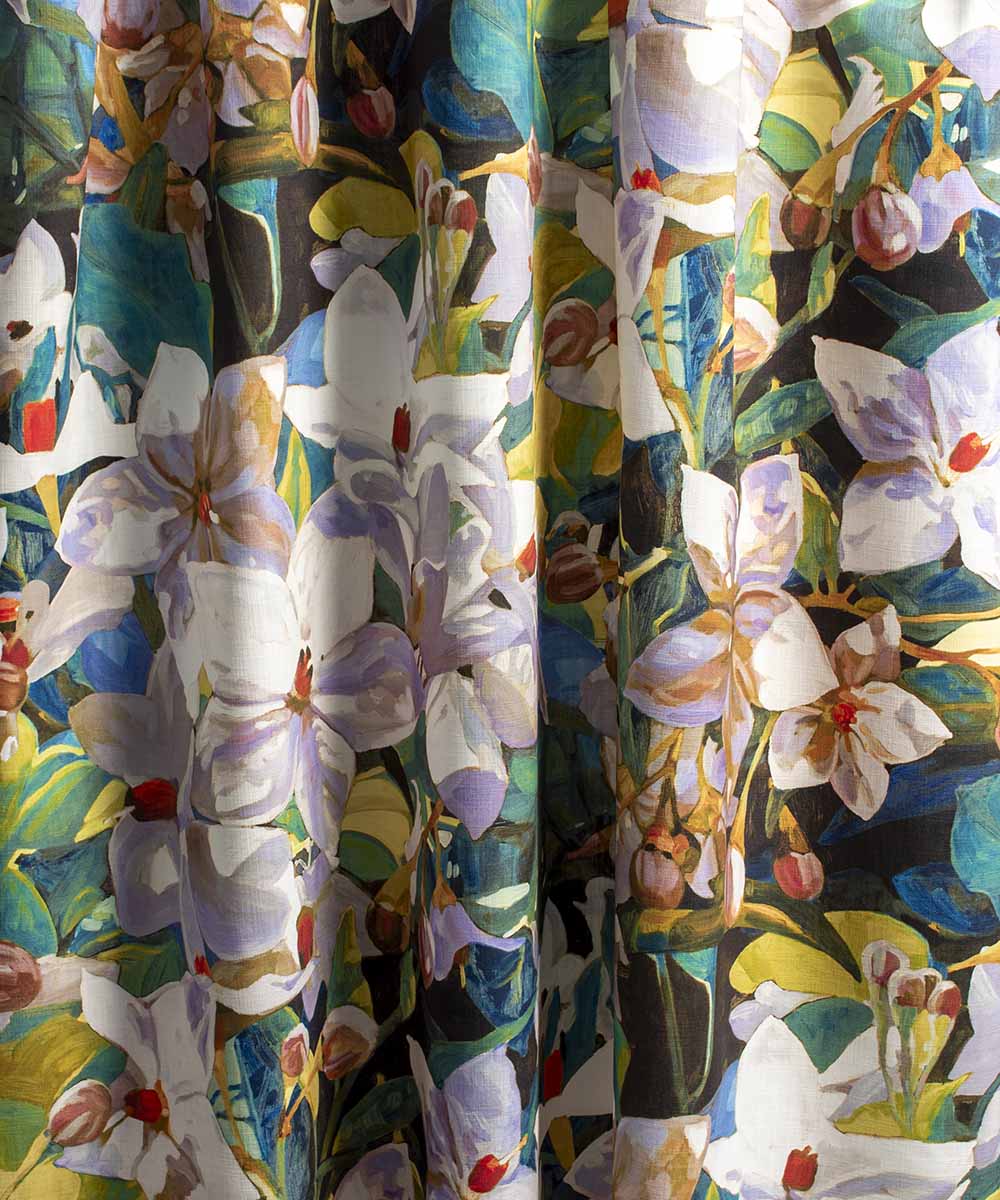 Amira Gold Fabric – Hand-Painted Floral Linen by the Metre | Bowerbird Collections
