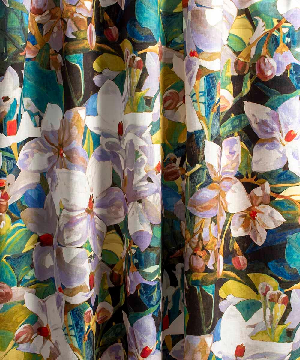 Amira Gold Fabric – Hand-Painted Floral Linen by the Metre | Bowerbird Collections