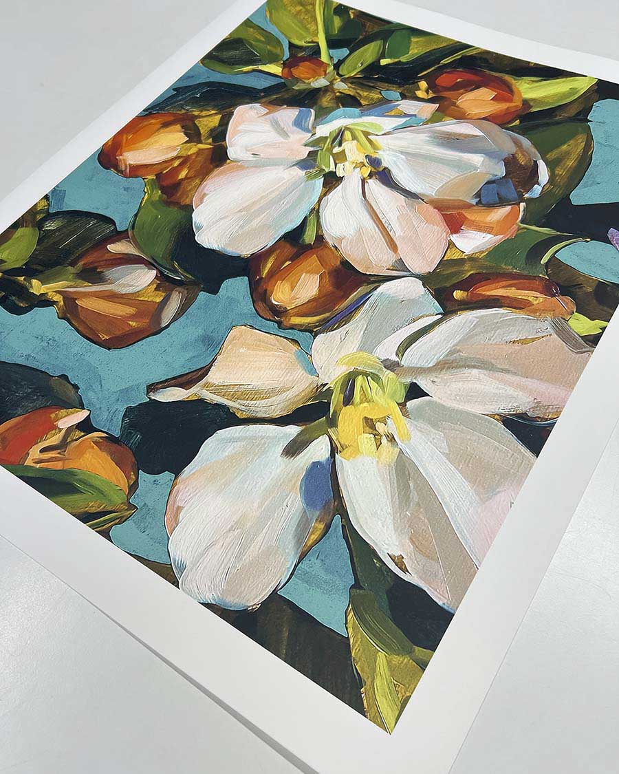Blossom Aqua Fine Art Print on Paper - Rectangular - Spring Botanical Wall Art | Bowerbird Collections