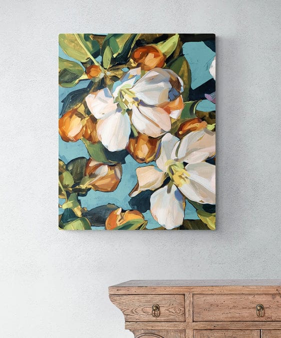 Blossom Aqua Fine Art Print on Canvas Rectangular / 37 x 30cm / Roll Bowerbird Collections