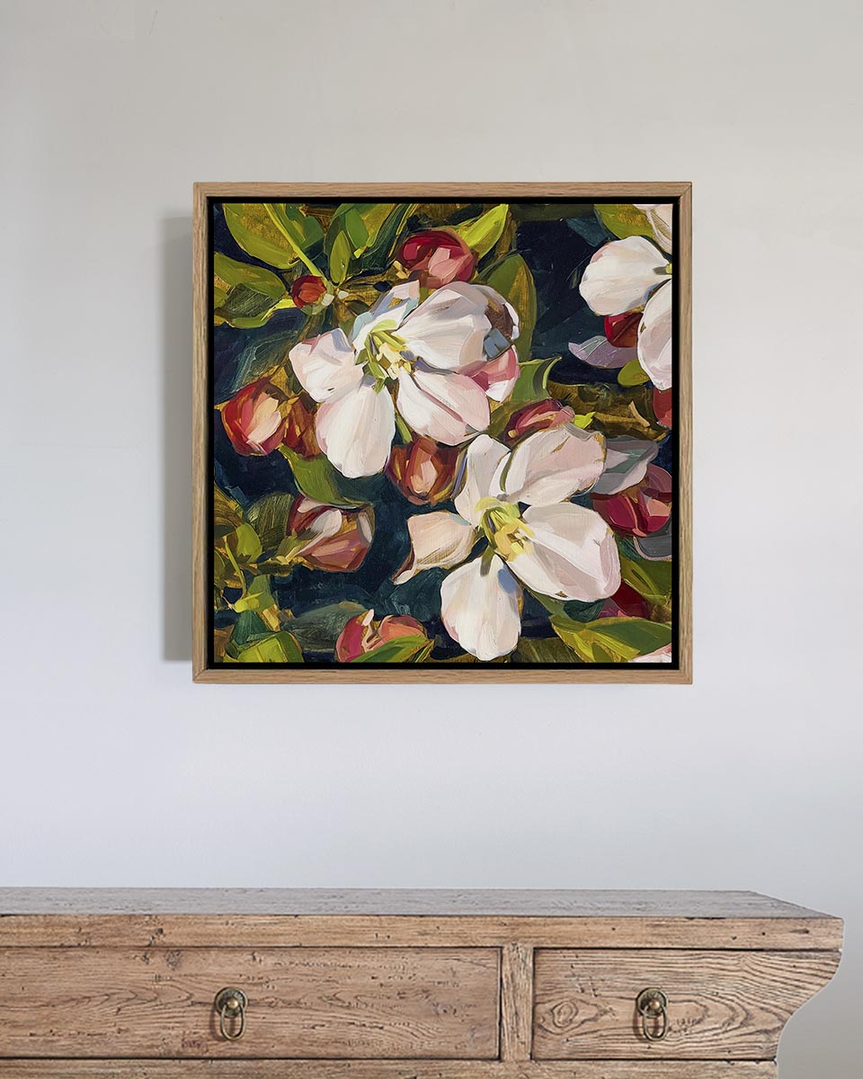 Blossom Navy Fine Art Print on Canvas – Classic Blue Botanical | Bowerbird Collections