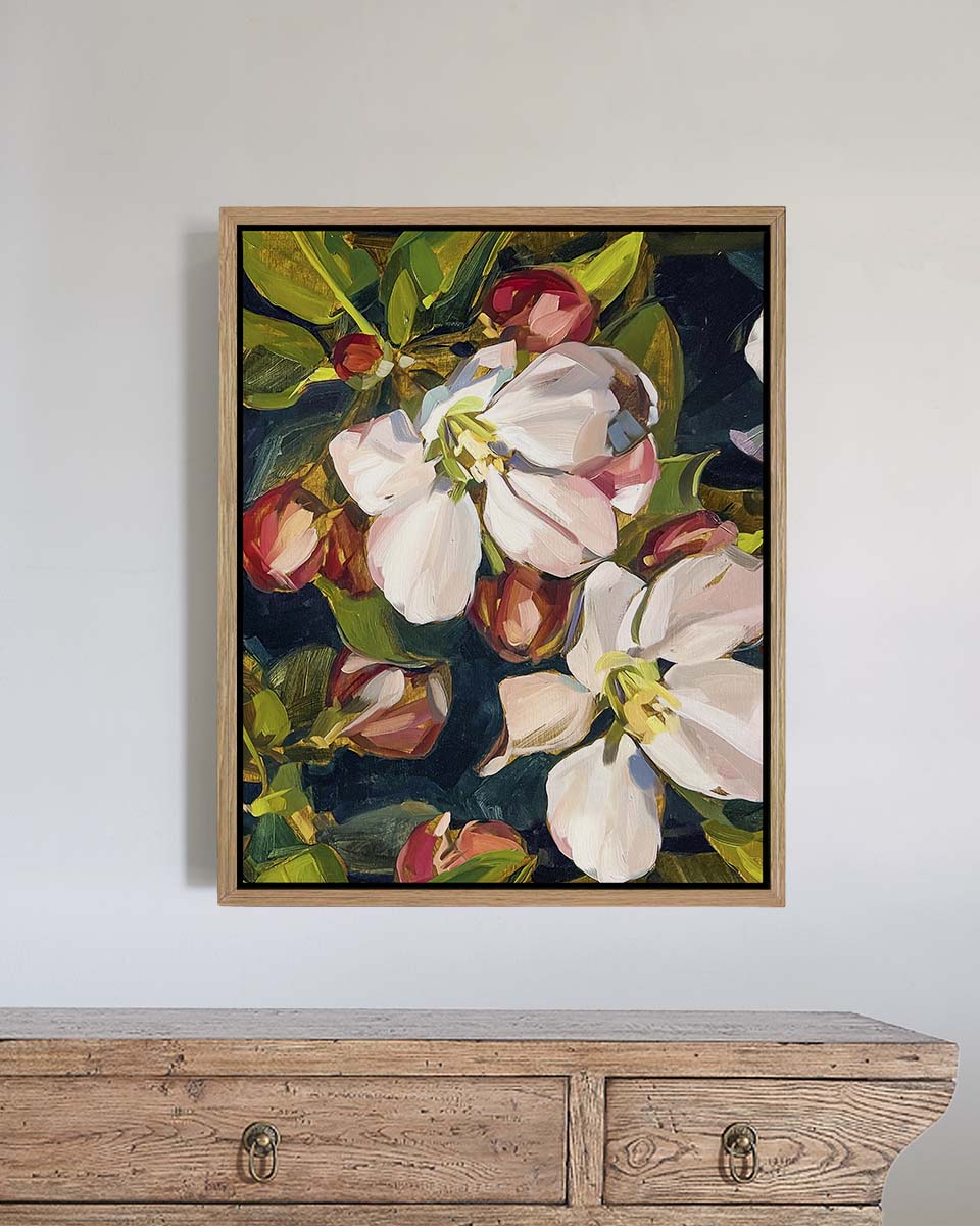 Blossom Navy Fine Art Print on Canvas – Classic Blue Botanical | Bowerbird Collections