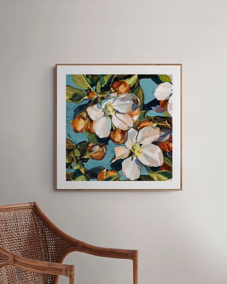 Blossom Aqua Fine Art Print on Paper - Square - Spring Botanical Wall Art | Bowerbird Collections