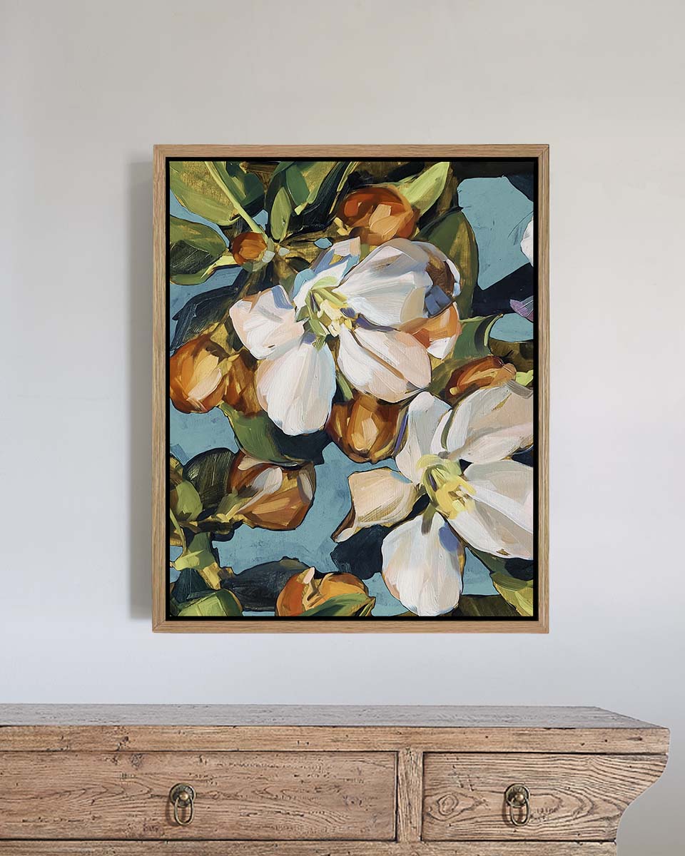 Blossom Aqua Fine Art Print on Canvas - Rectangular - Fresh Floral Wall Art | Bowerbird Collections