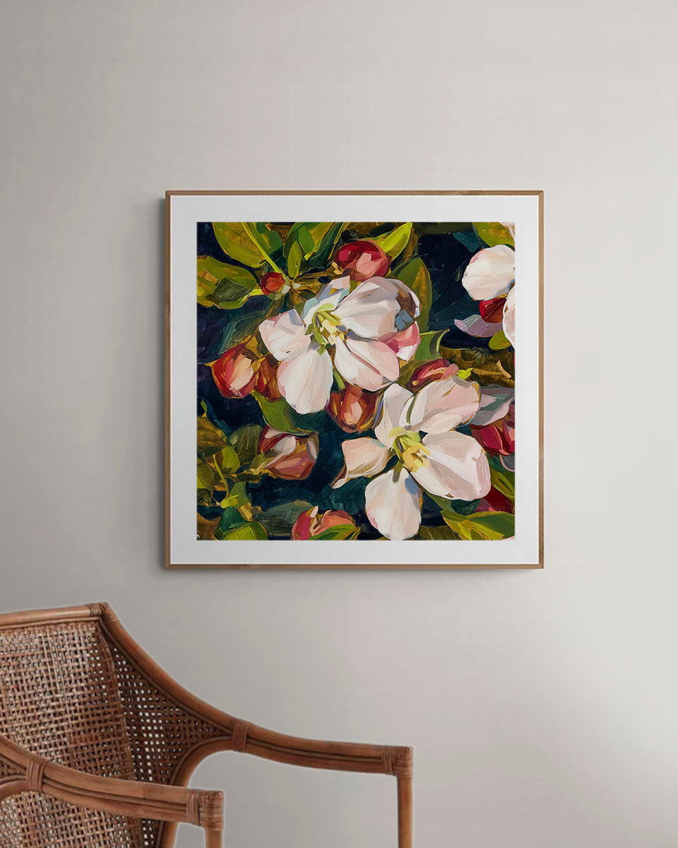 Blossom Navy Fine Art Print on Paper - Square - Botanical Wall Art | Bowerbird Collections