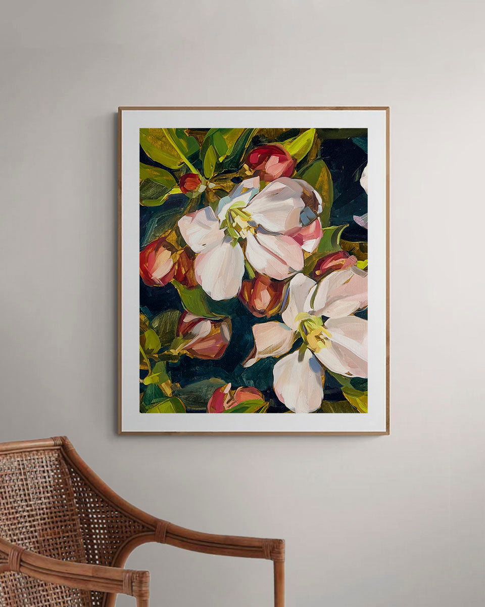 Blossom Navy Fine Art Print on Paper - Rectangular - Botanical Wall Art | Bowerbird Collections
