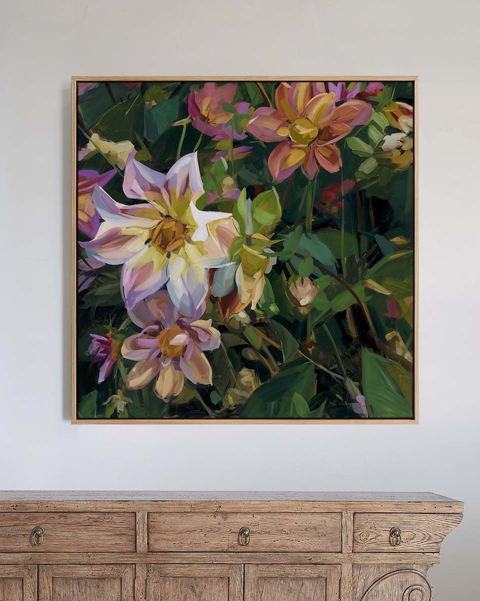Dahlias Fine Art Print on Canvas - Square - Bold Botanical Wall Art | Bowerbird Collections