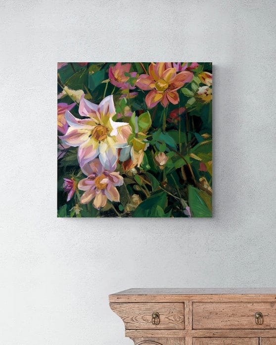 Dahlias Fine Art Print on Canvas Square / 30 x 30cm / Roll Bowerbird Collections