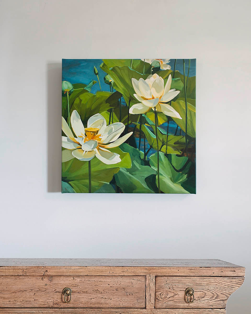 Lotus Fine Art Print on Canvas – Square - Tranquil Botanical Wall Art | Bowerbird Collections
