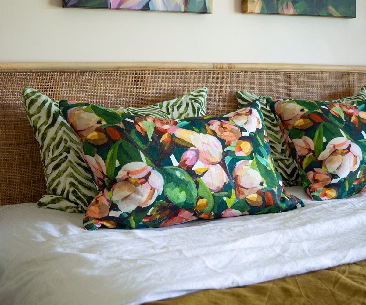 Magnolia Orange and Green Pillow Cover Bowerbird Collections