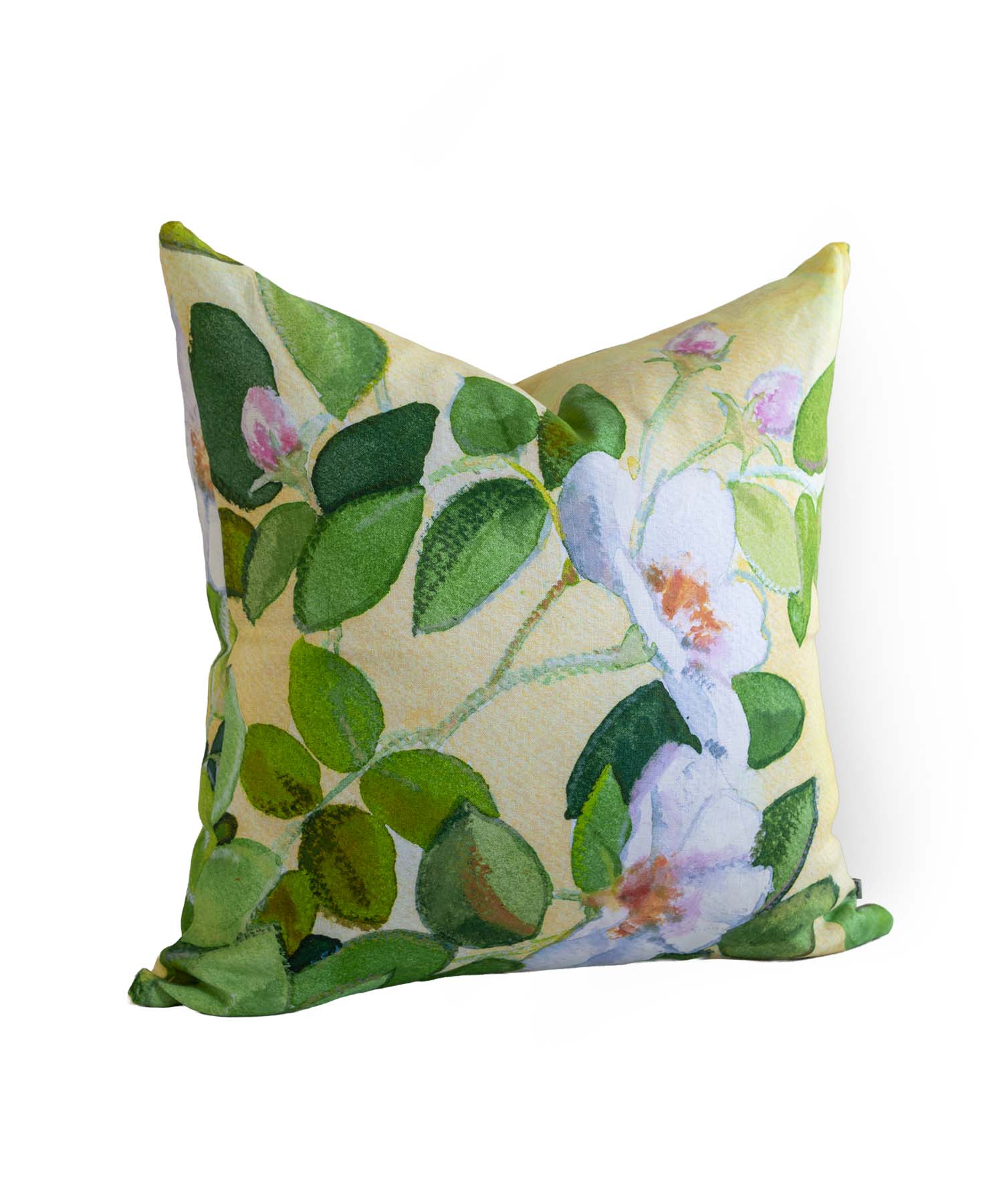 Rose Summer Linen Cushion Cover | Buttercup Yellow Botanical Design