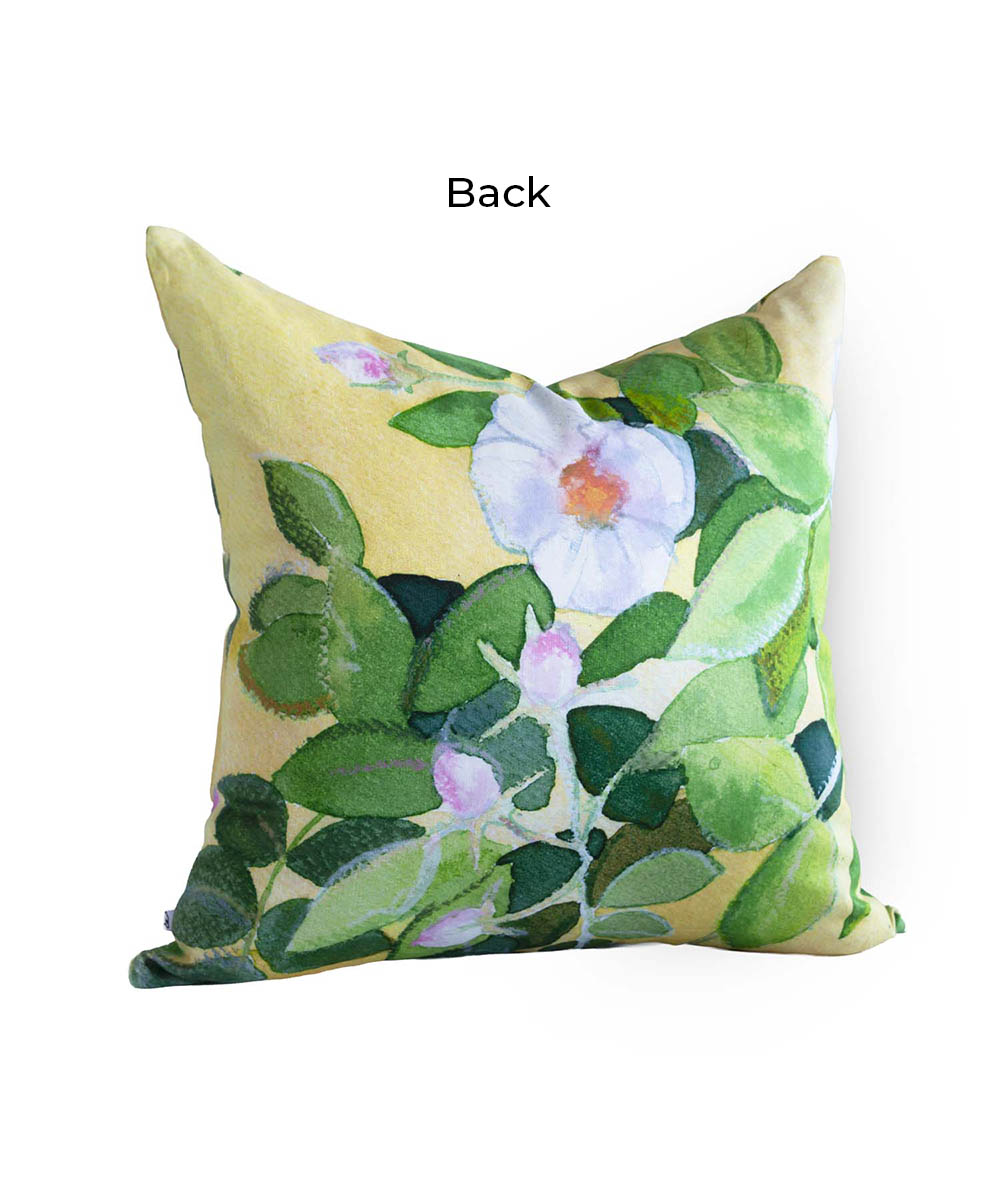 Rose Summer Linen Cushion Cover | Buttercup Yellow Botanical Design