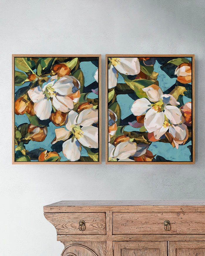 Blossom Aqua Fine Art Print on Canvas - Rectangular Duo - Fresh Floral Wall Art | Bowerbird Collections