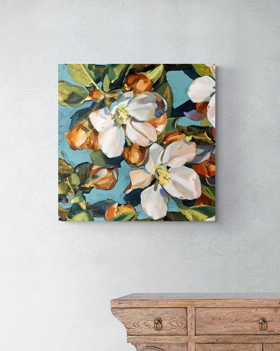 Blossom Aqua Fine Art Print on Canvas