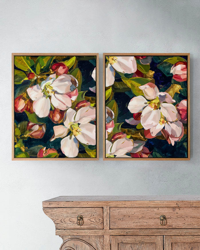 Blossom Navy Fine Art Print on Canvas  - Rectangular Duo - Sophisticated Floral | Bowerbird Collections