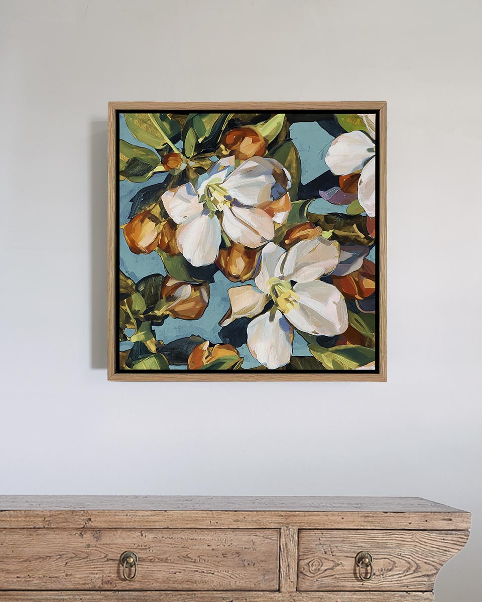 Blossom Aqua Fine Art Print on Canvas - Square - Fresh Floral Wall Art | Bowerbird Collections