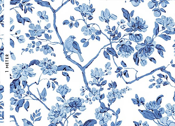 Chinoiserie Pale Blue Fabric – Classic Botanical Linen | Bowerbird Collections