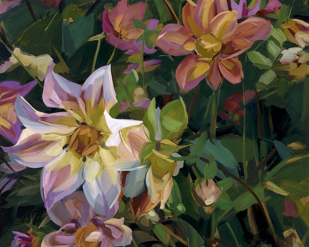 Dahlias Fine Art Print on Canvas - Rectangular - Bold Botanical Wall Art | Bowerbird Collections