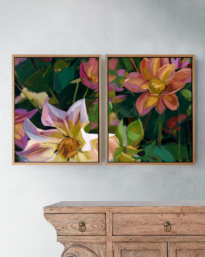 Dahlias Fine Art Print on Canvas - Rectangular Duo - Bold Botanical Wall Art | Bowerbird Collections