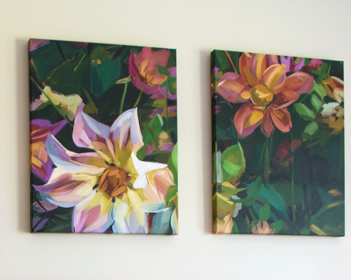 Dahlias Fine Art Print on Canvas - Rectangular Duo - Bold Botanical Wall Art | Bowerbird Collections