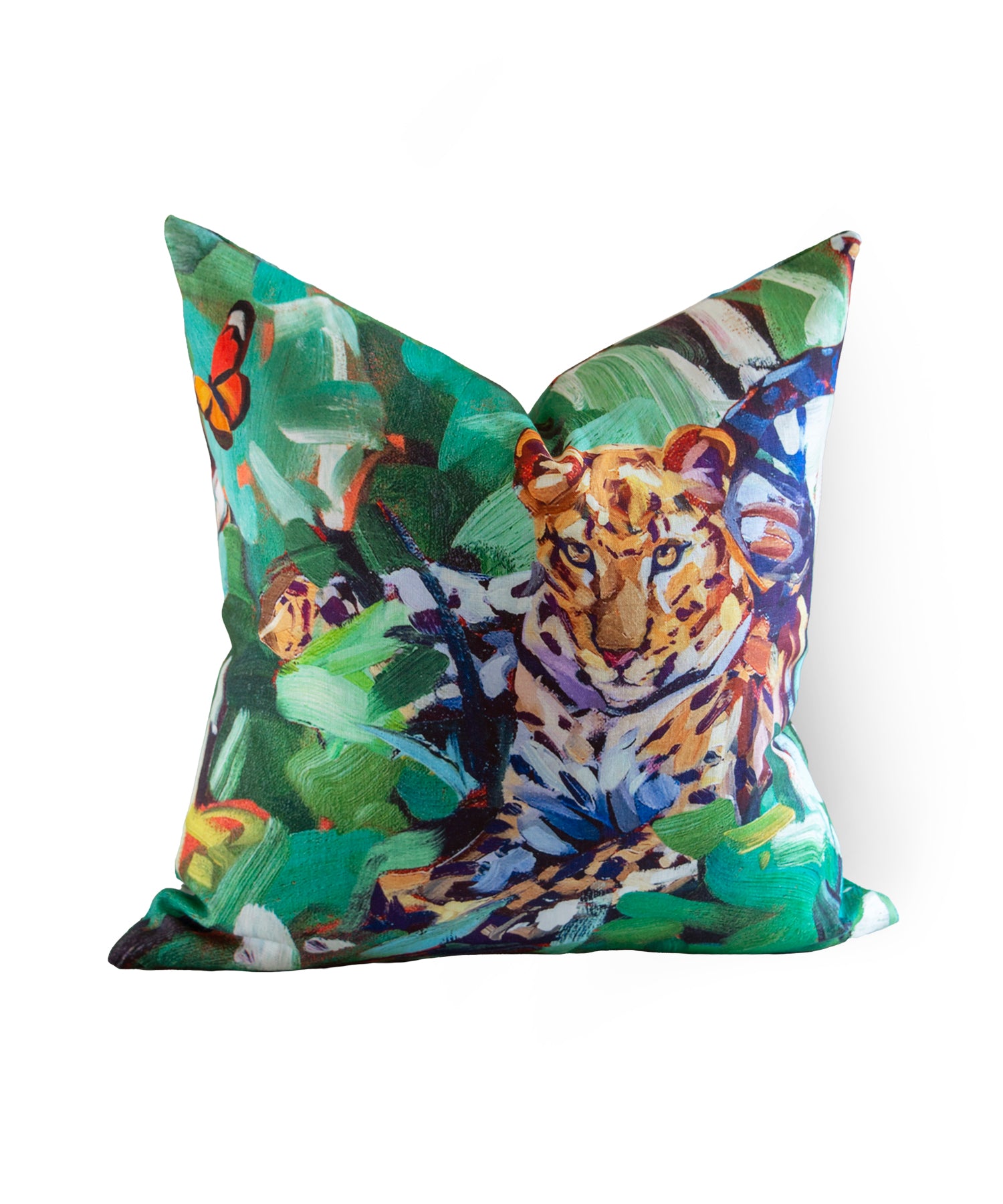 Jungle Leopard Linen Cushion Cover – Wild Botanical Style