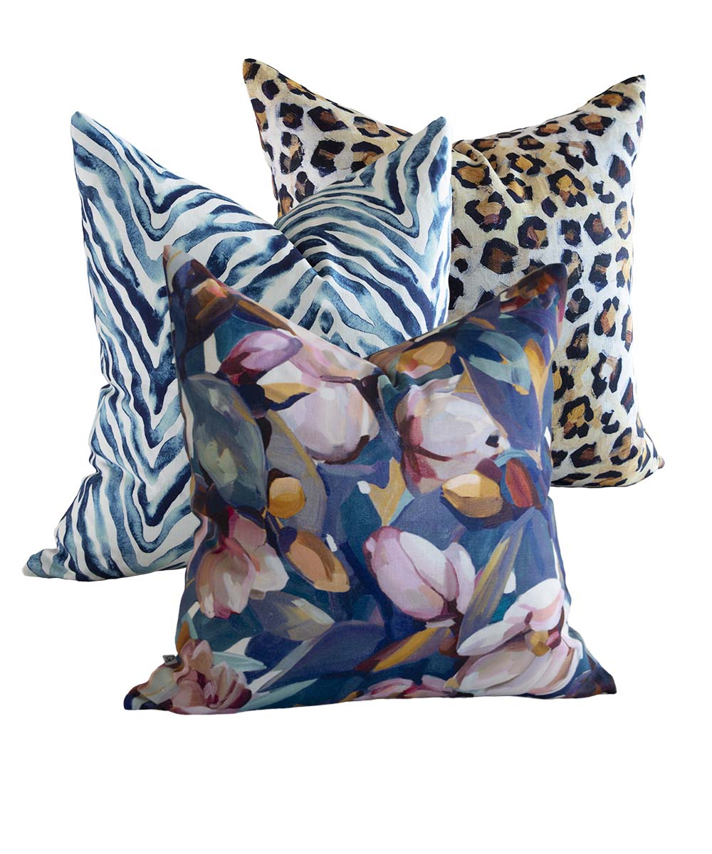 Magnolia Blue Linen Cushion Cover