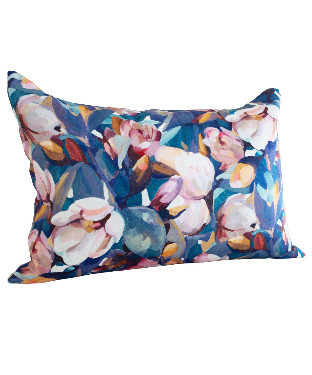 Magnolia Blue Pillow Cover 100% Linen | Bowerbird Collections