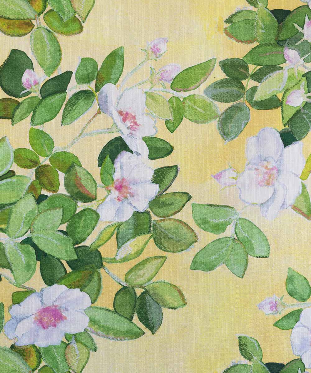 Rose Summer Fabric – Buttercup Yellow Floral Linen by the Metre | Bowerbird Collections