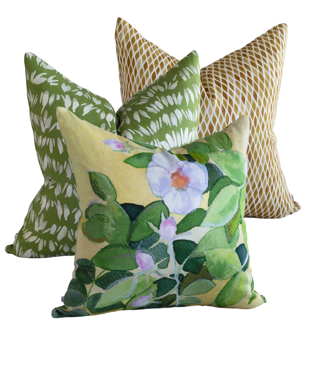 Rose Summer Linen Cushion Cover | Buttercup Yellow Botanical Design