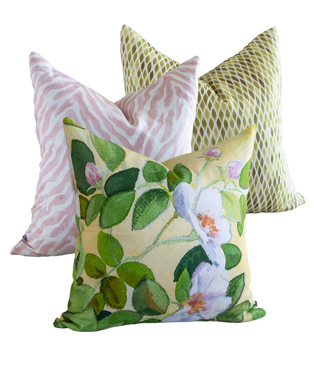 Rose Summer Linen Cushion Cover | Buttercup Yellow Botanical Design