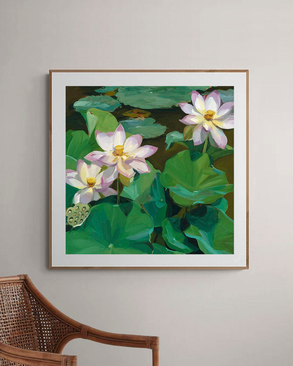 Tranquility Fine Art Print on Paper - Square - Lotus Botanical Wall Art | Bowerbird Collections